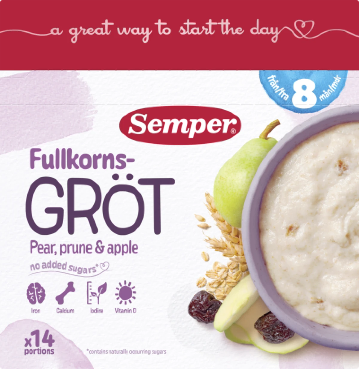 Fuldkornsgrød m. pære, sveske & æble +8 måneder, Semper