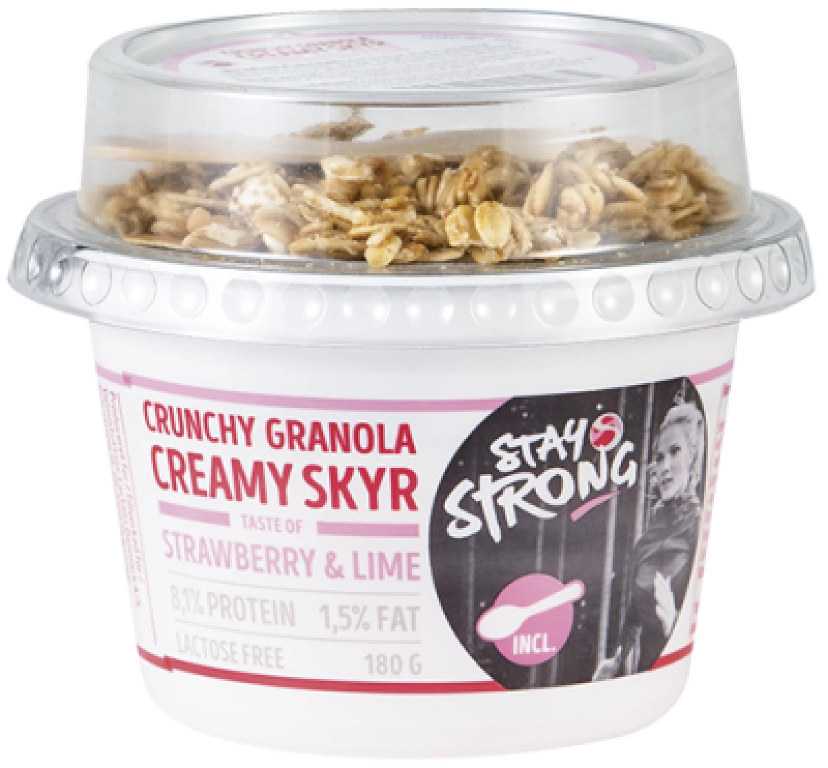 CREAMY SKYR, 180 GR. / STAY STRONG, JORDBÆR-/LIMESMAG & GRANOLA
