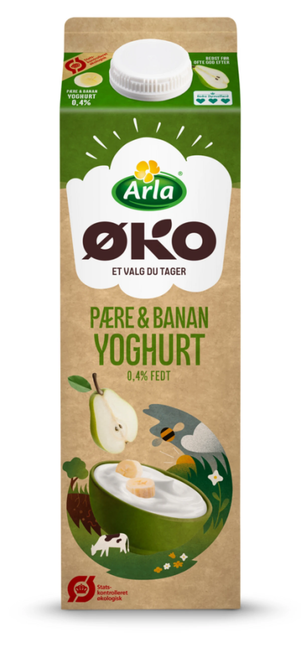 Yoghurt m. pære & banan 0,4% øko. Arla ØKO