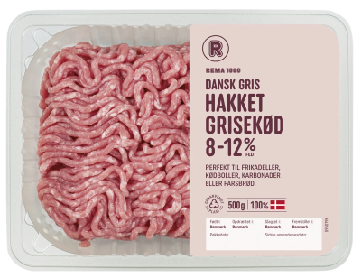 HK. GRISEKØD 8-12%, 500 GR. / DANSK GRIS