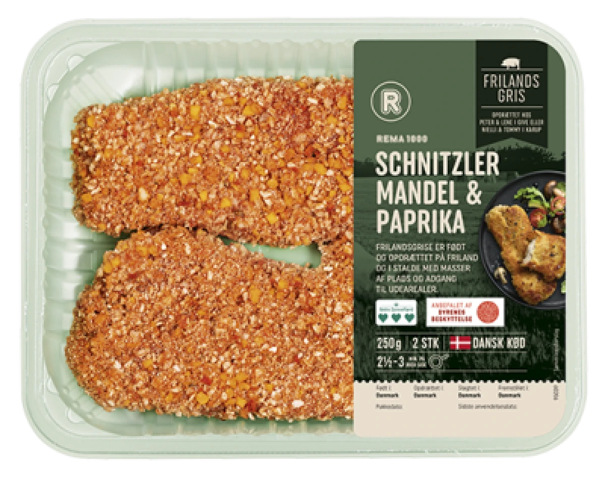 Frilandsgris Skinkeschnitzler m. Mandel 250 g