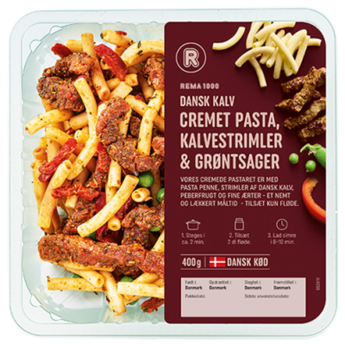 PASTARET M/KALVESTRIMLER & GRØNT