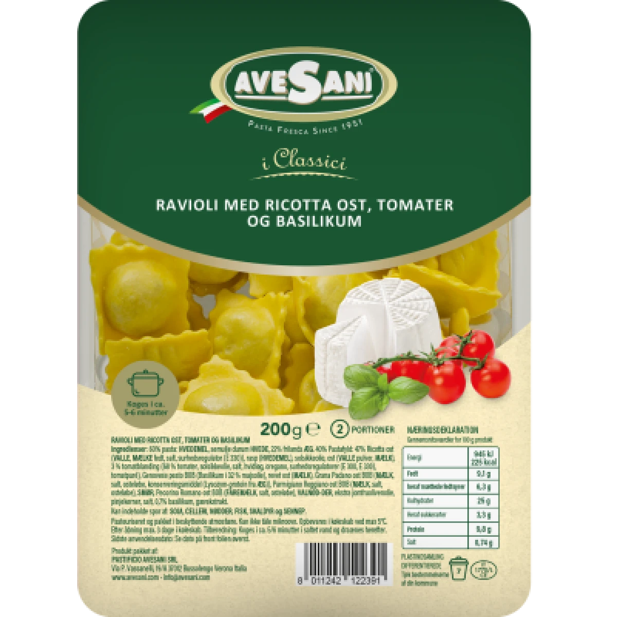 Fyldt Pasta Ricotta, Tomat & Basilikum