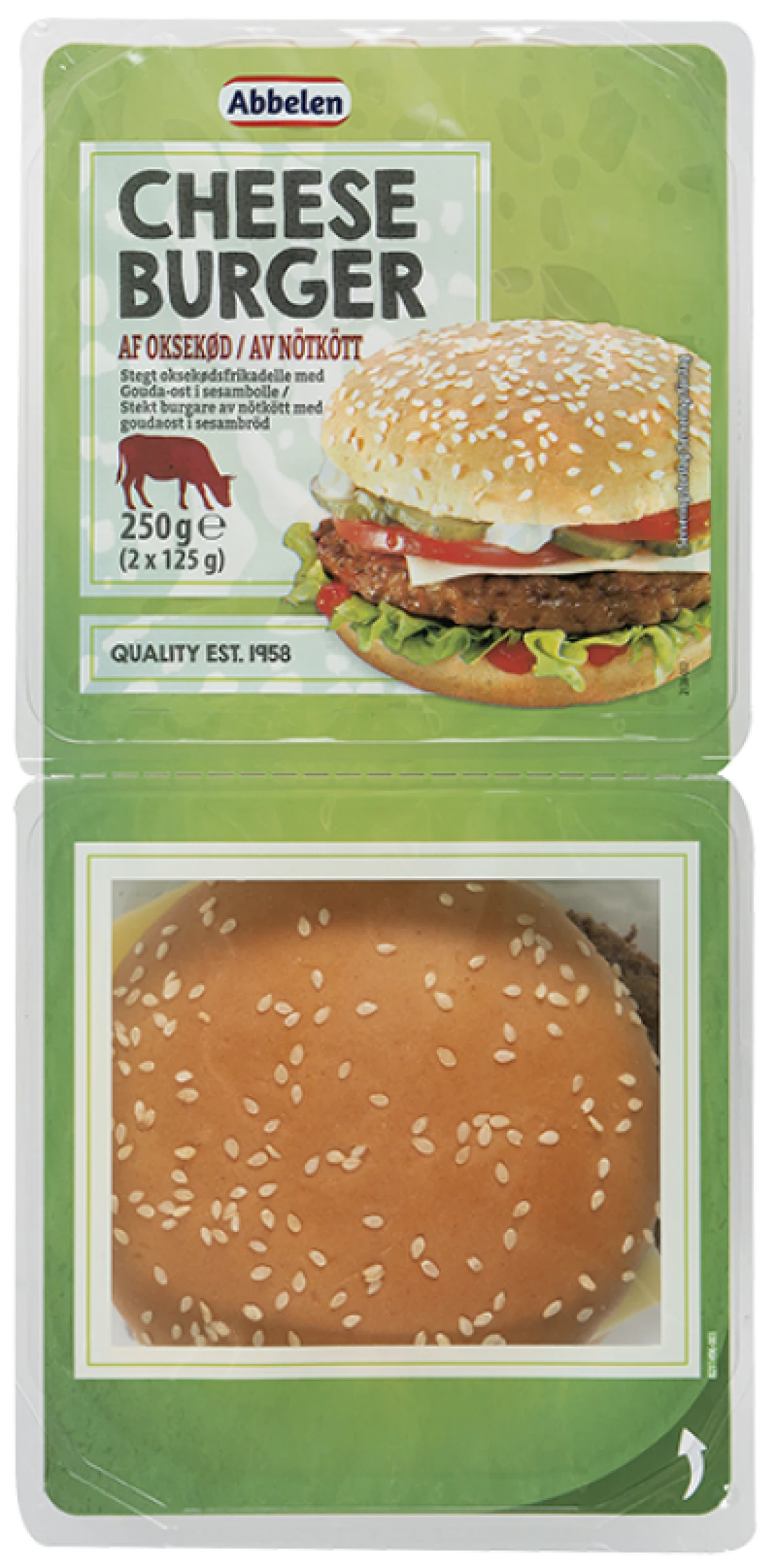 Cheeseburger af oksekød 2 stk. Abbelen