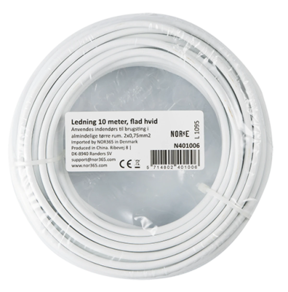 Flad hvid ledning 10 m