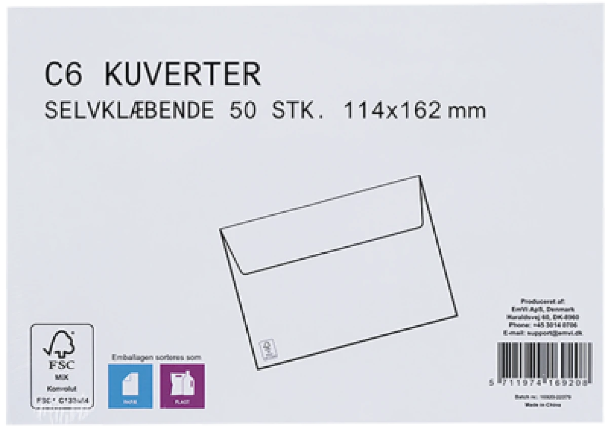 C6 Kuverter Selvklæbende