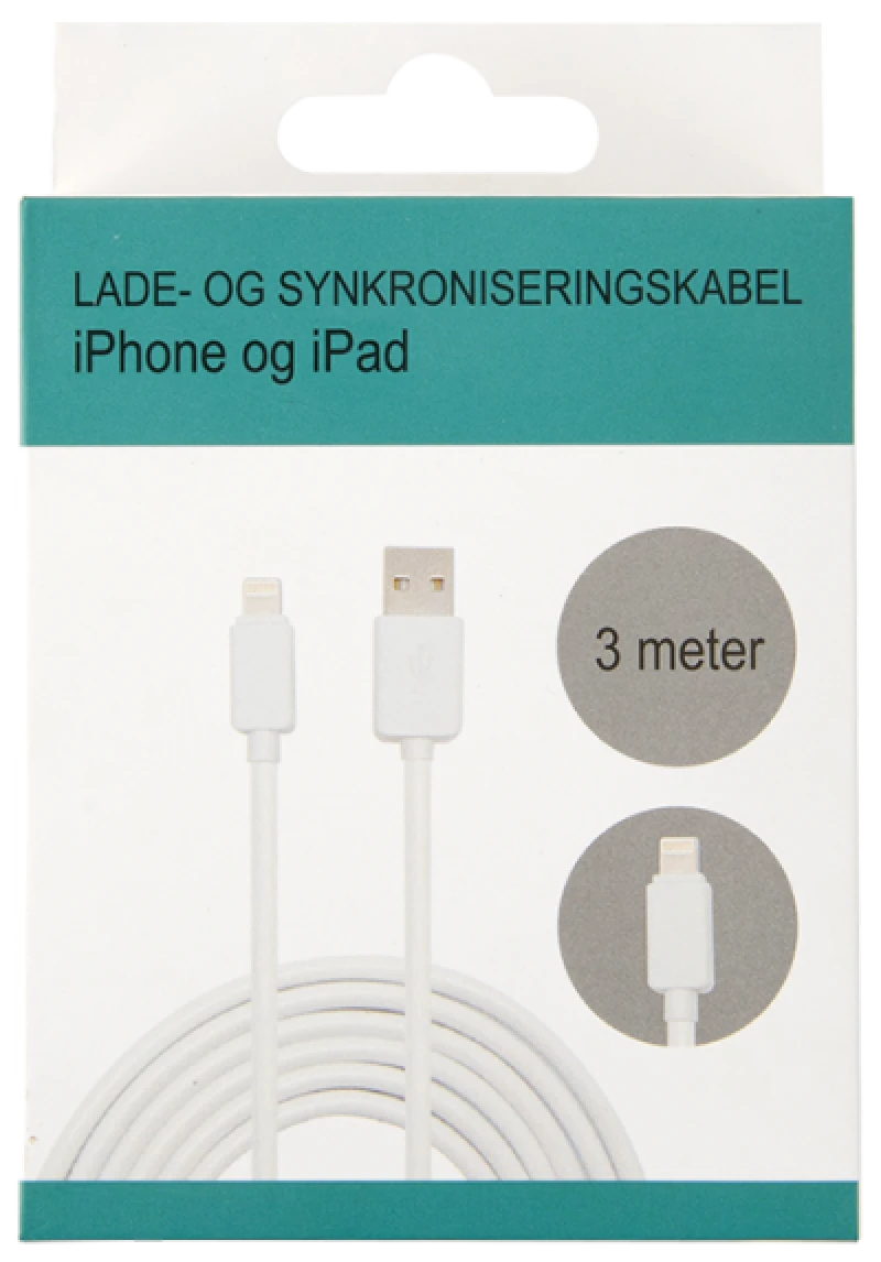 Kabel til iphone 3 mtr