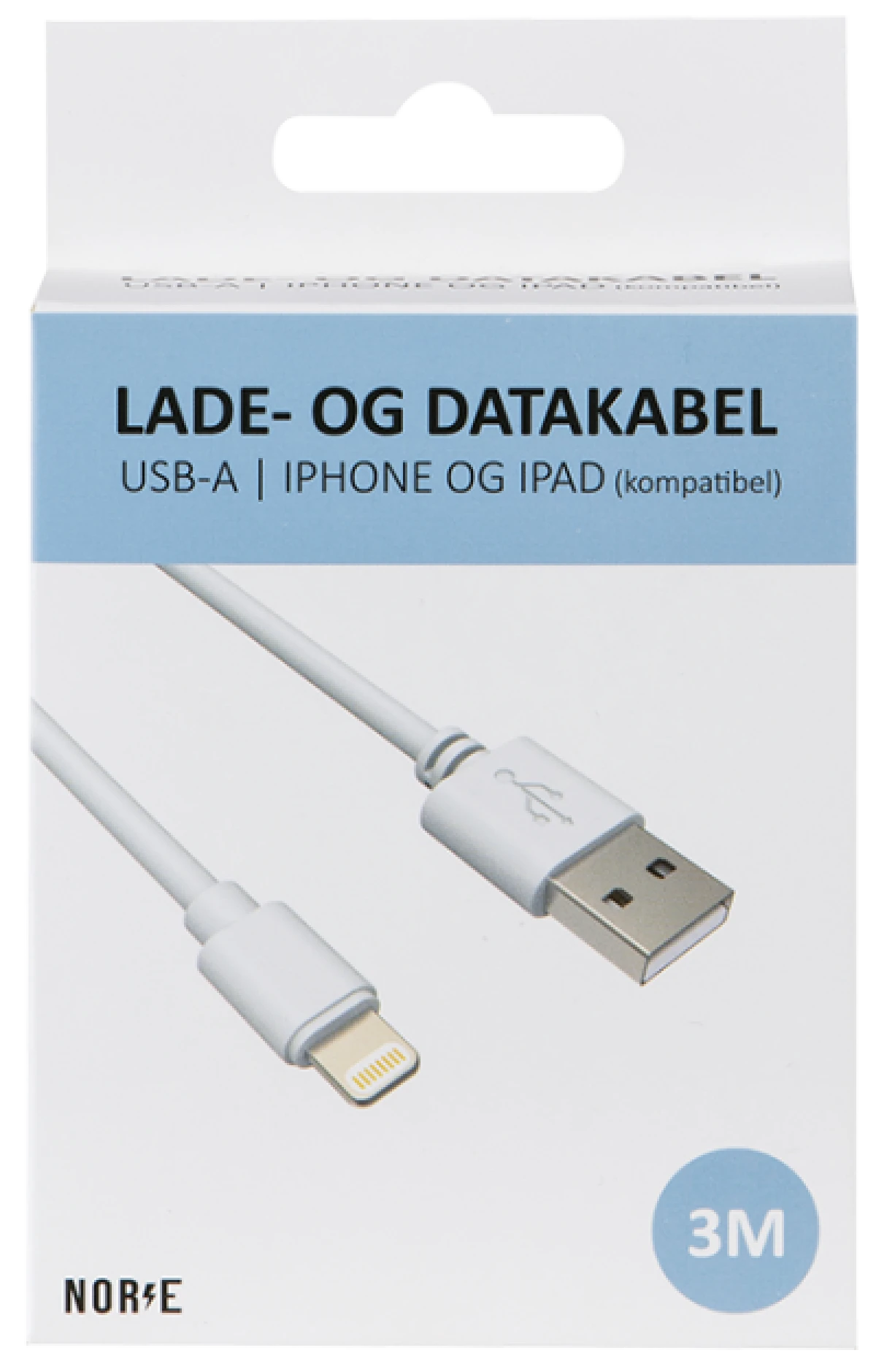USB A til iPhone Ladekabel 3 m