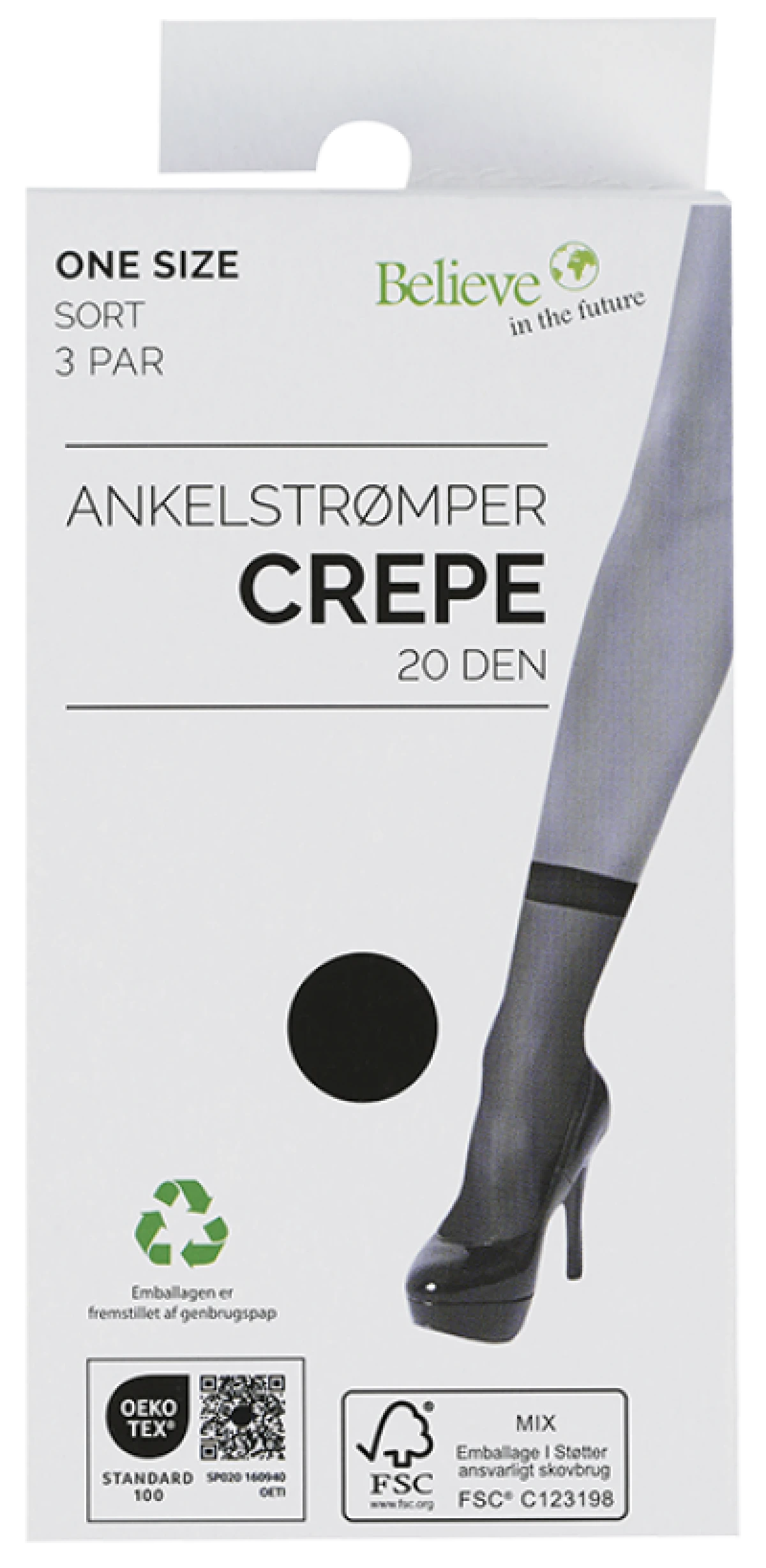 Crepe Ankelstrømper 3 par
