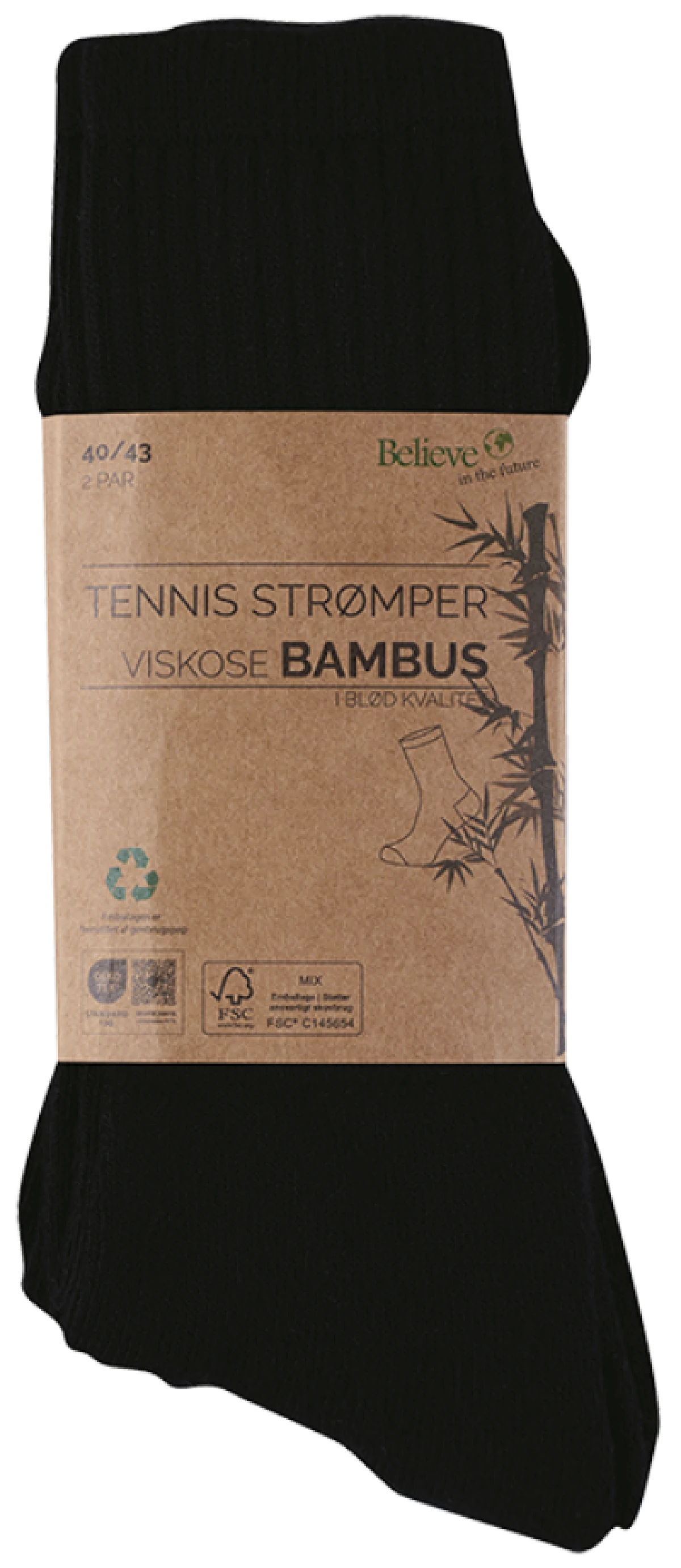 Tennis Strømpe Viskose Bambus 40-43 2 par