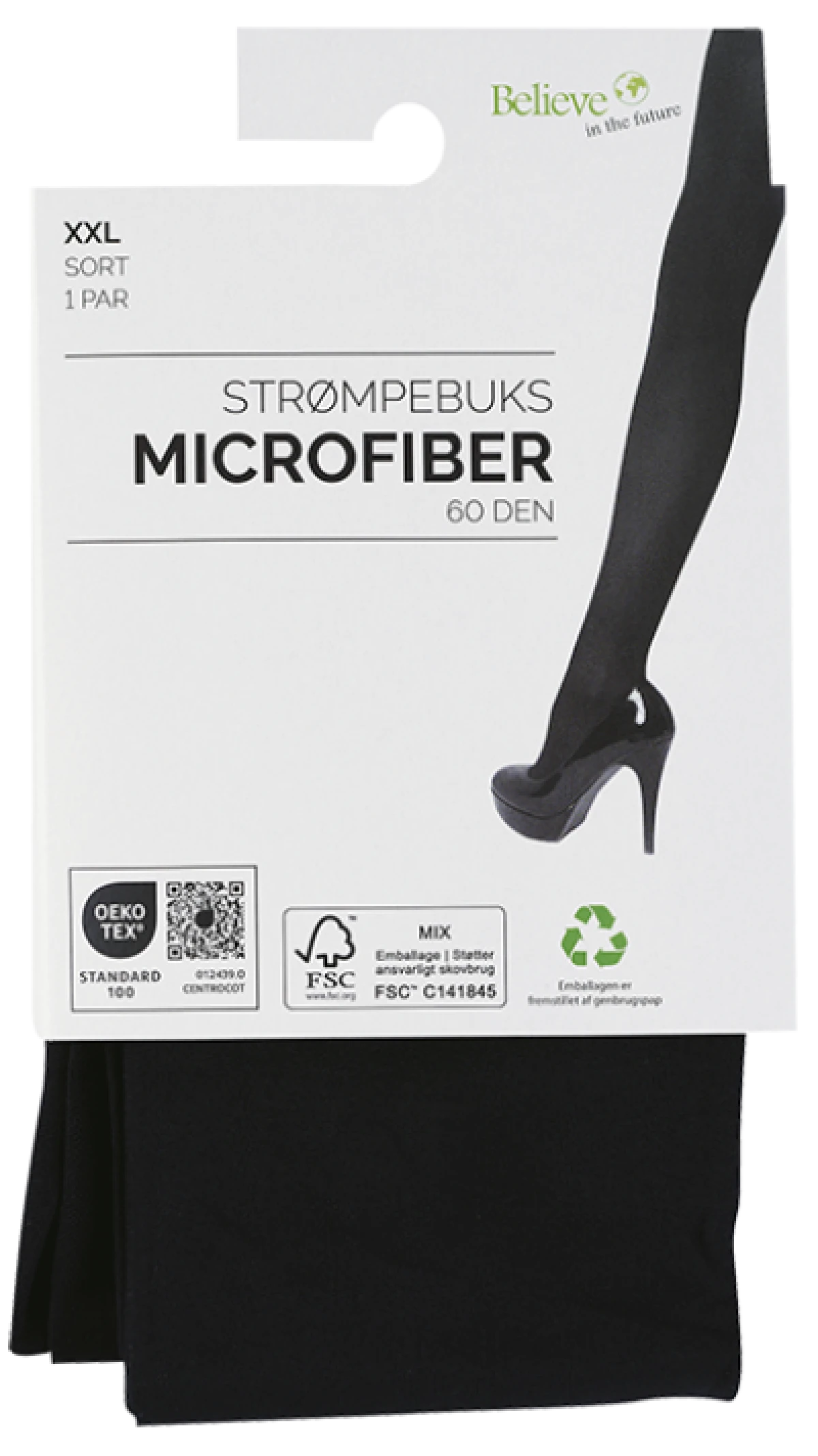 Strømpebuks sort microfiber XXL 1 par