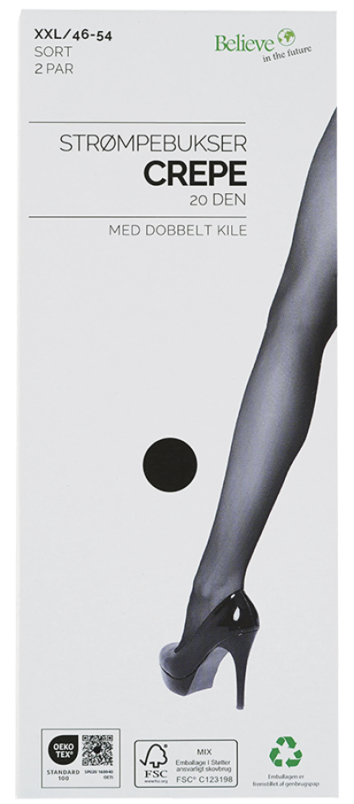 Crepe Strømpebuks Sort Str. 46-54 2 par