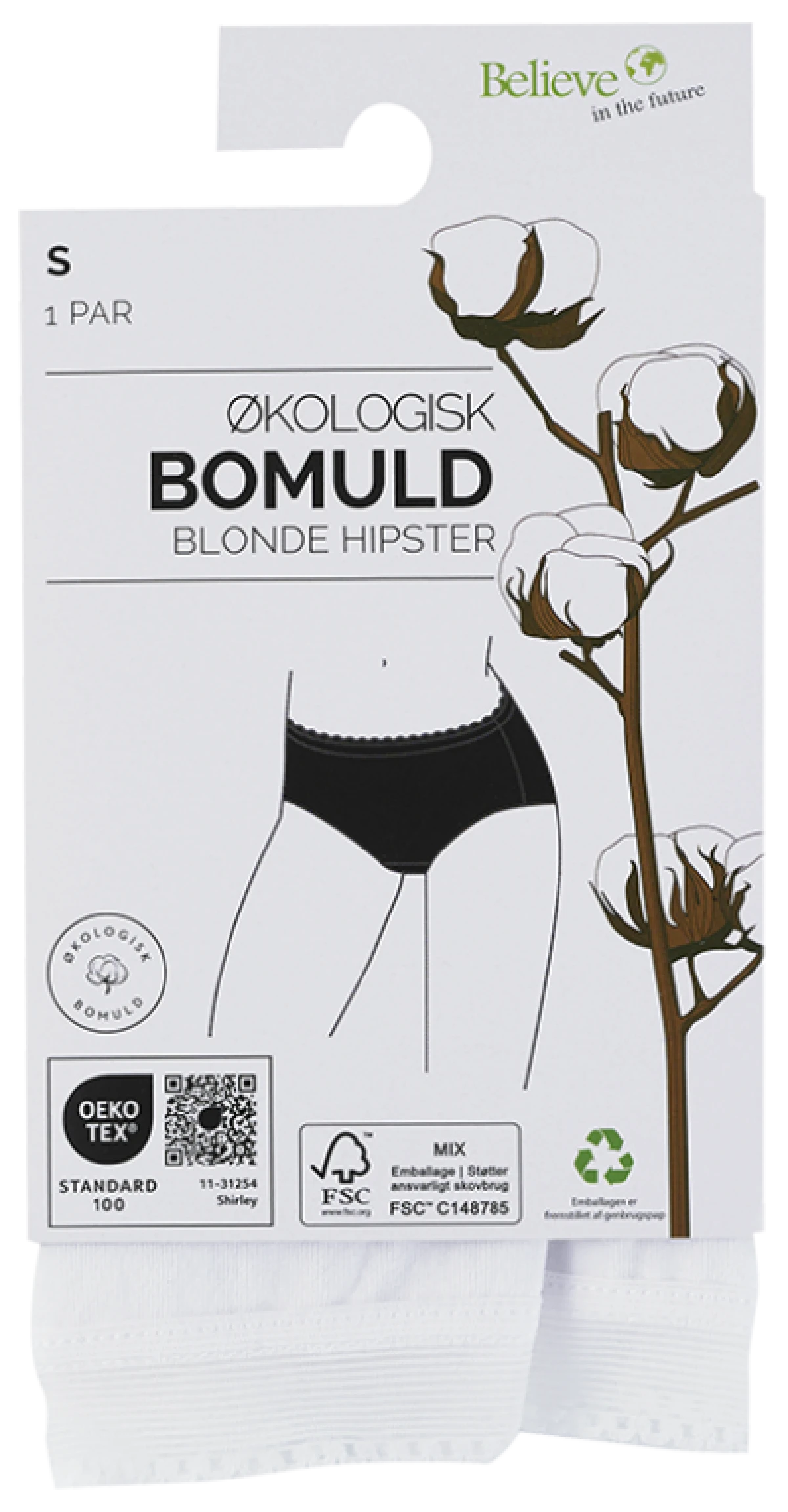 Organic Hipster Underbukser Hvid Str. S